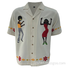 OEM Design Mens Short Sleeve Embroidery Textured Shirt